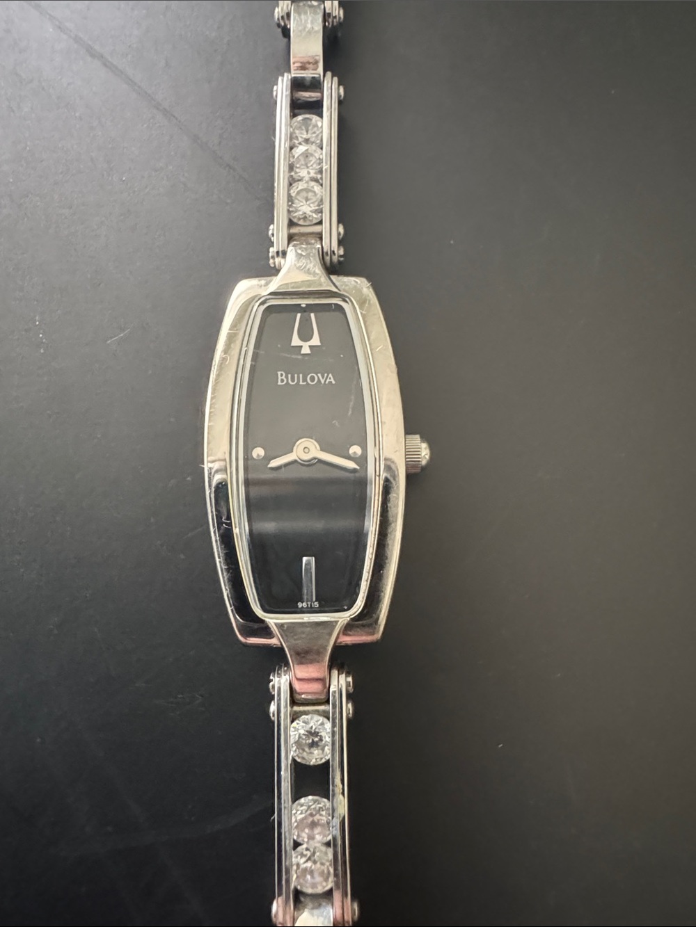 Bulova Silver Bracelet Watch with Black Dial